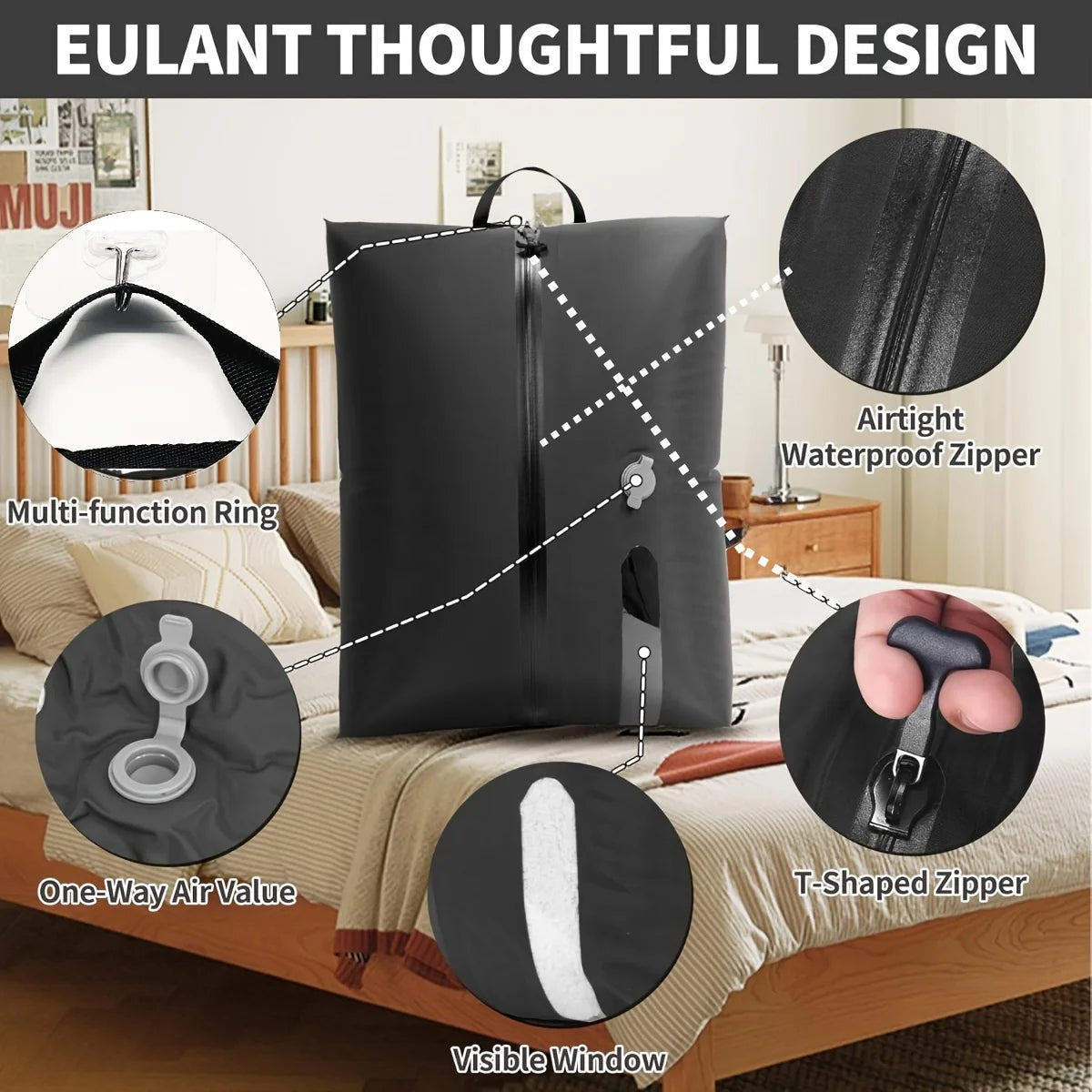 Vacuum Bags for Travel Luggage Vacuum Compression Storage Bag Reusable Compression Bag Waterproof Dustproof Foldable Storage