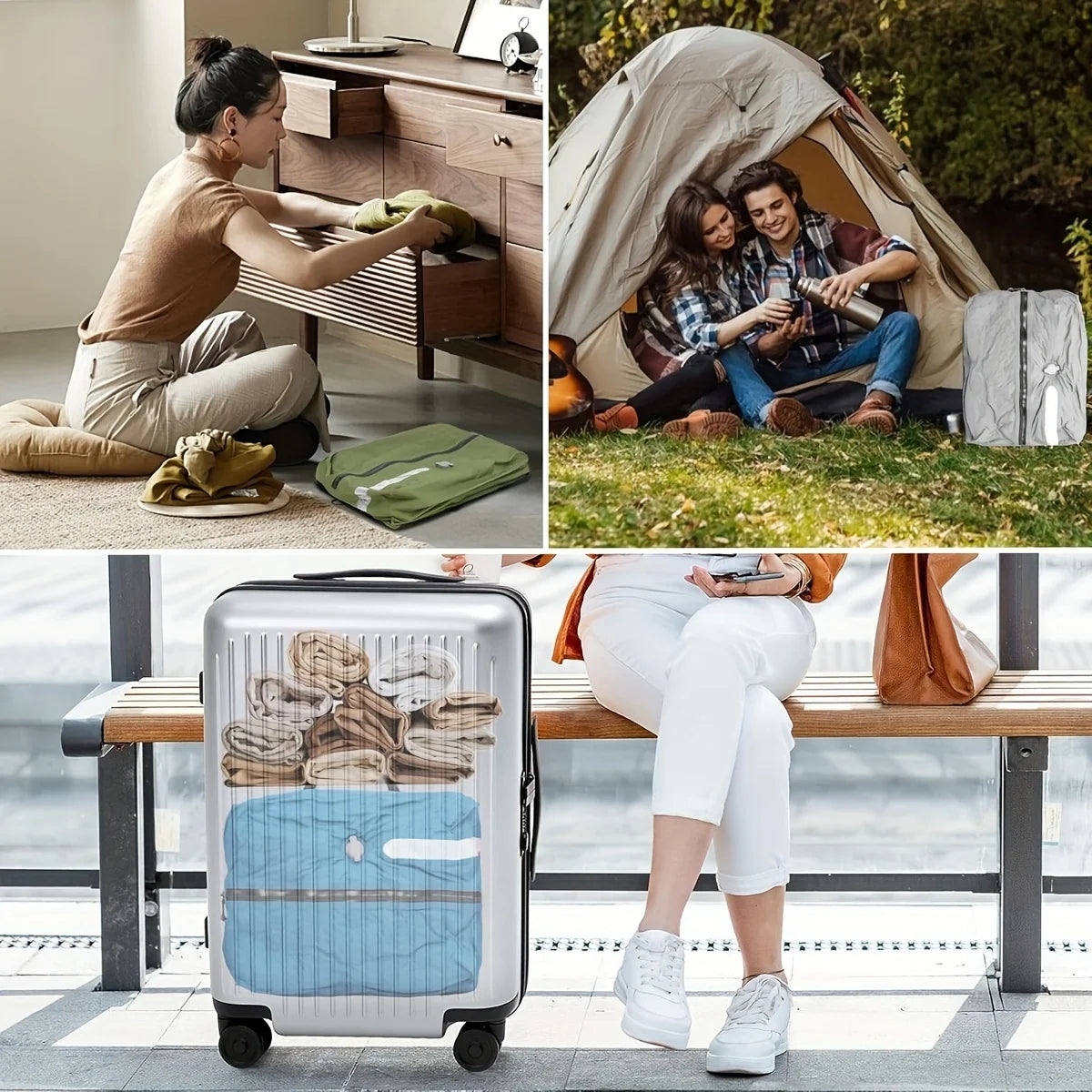 Vacuum Bags for Travel Luggage Vacuum Compression Storage Bag Reusable Compression Bag Waterproof Dustproof Foldable Storage